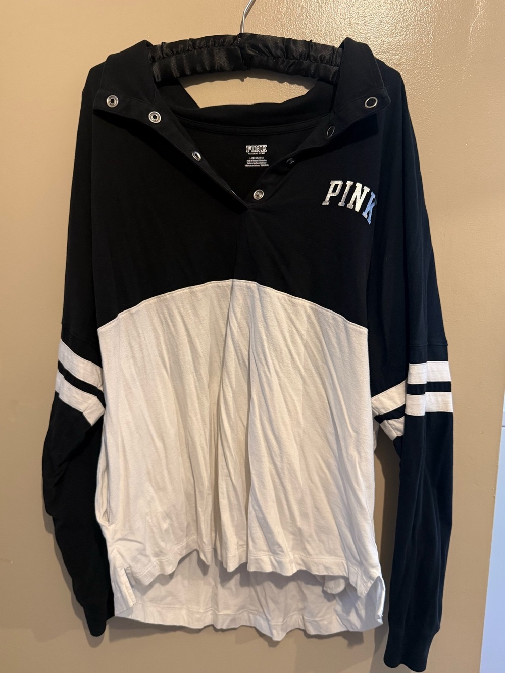 PINK Black and White Colorblock Pullover